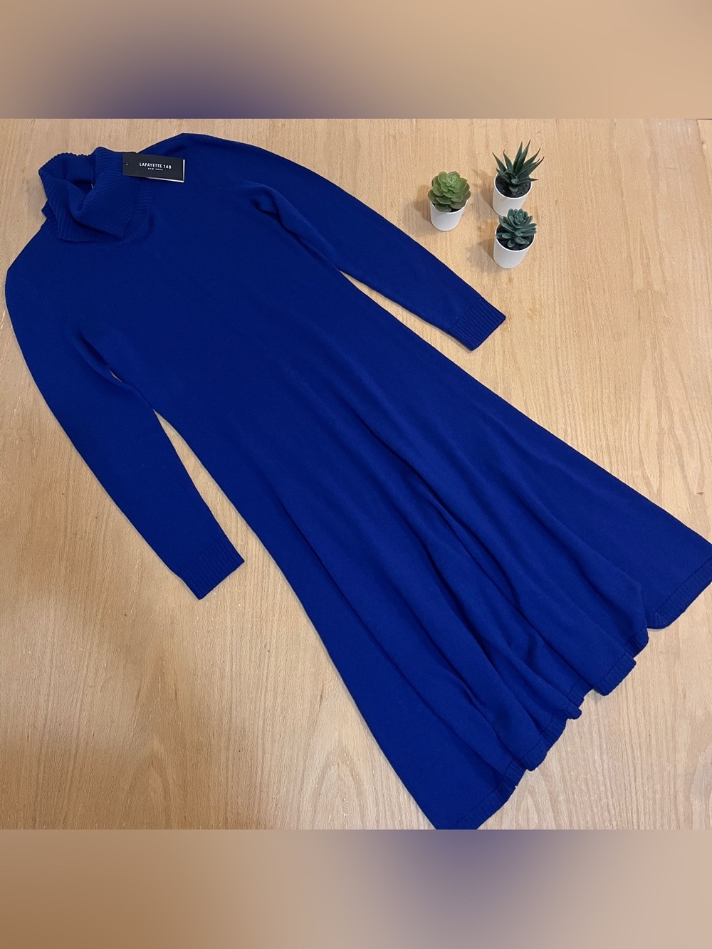 NWT Lafayette 148 New York Royal Blue Long Sleeve Aline Midi Wool Sweater Dress